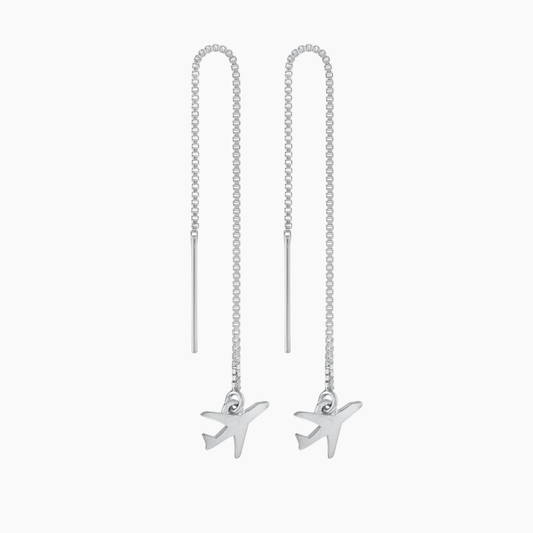 Airplane Threader Earrings in Sterling Silver - Mazi New York Jewelry