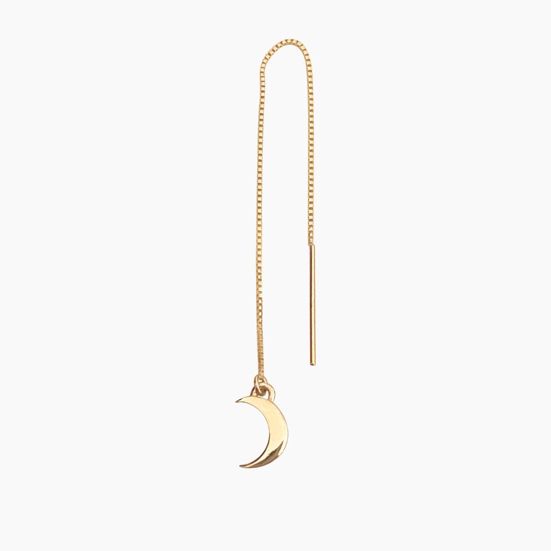 Crescent Moon Threader Earring in 14k Gold (single earring) - Mazi New York-jewelry