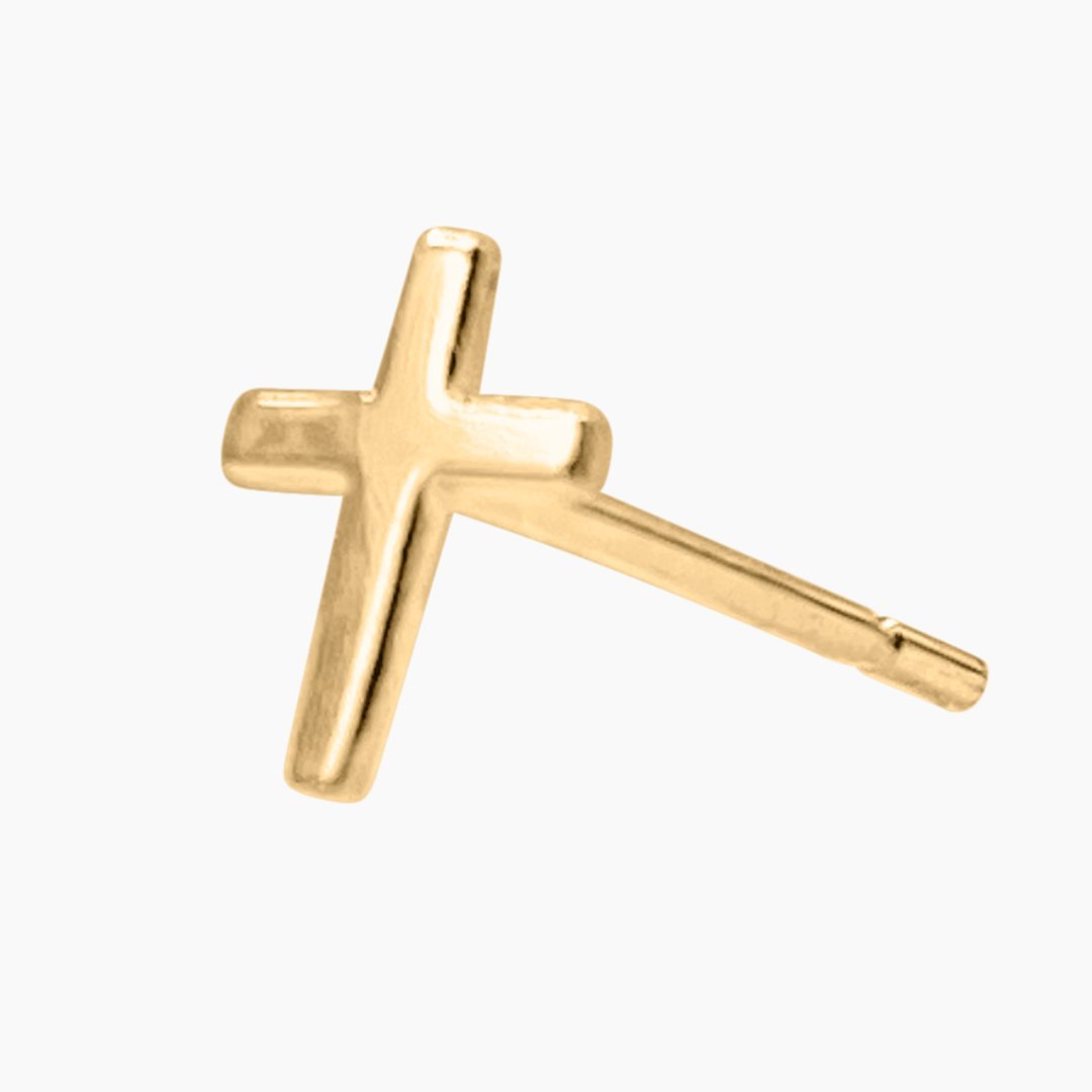 Cross Earring in 14k Gold (single earring) - Mazi New York-jewelry