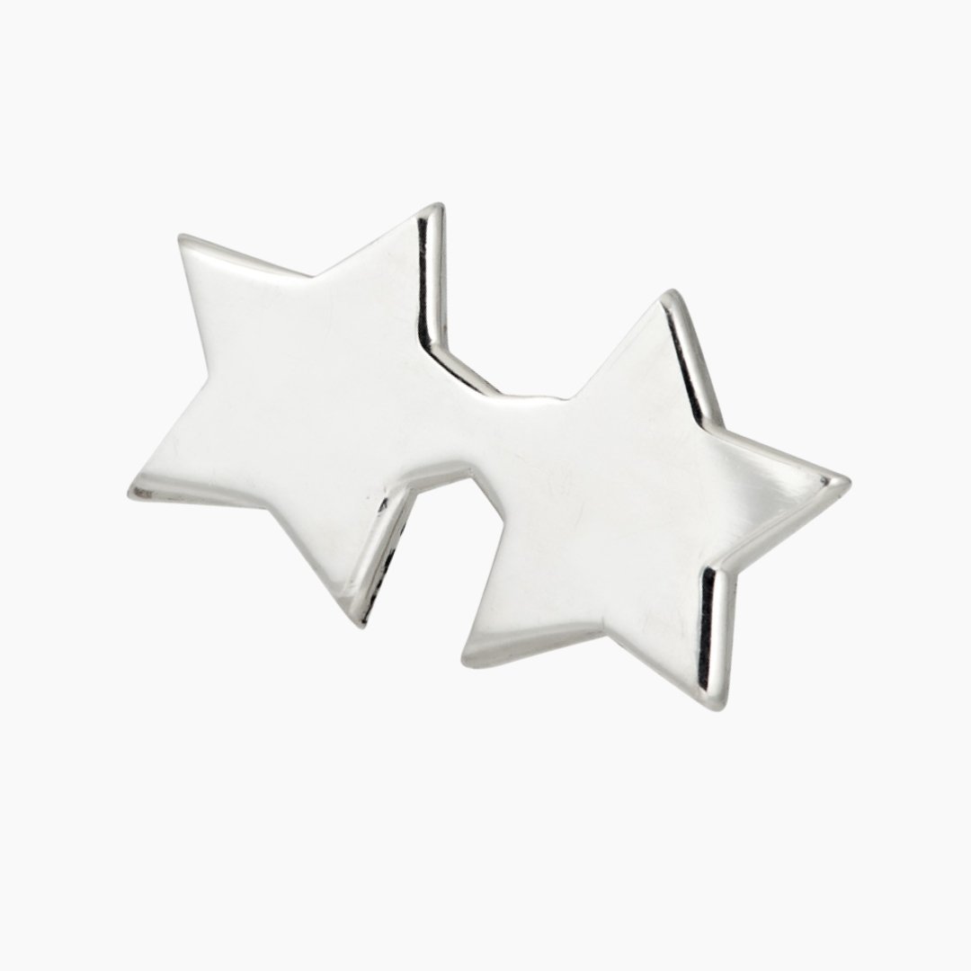 Double Star Stud Earring in Sterling Silver (single earring) - Mazi New York-jewelry
