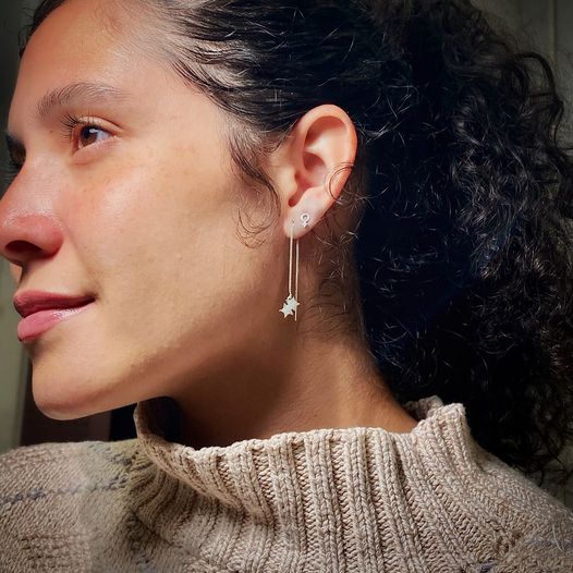 Double Star Threader Earring in Sterling Silver (single earring) - Mazi New York-jewelry