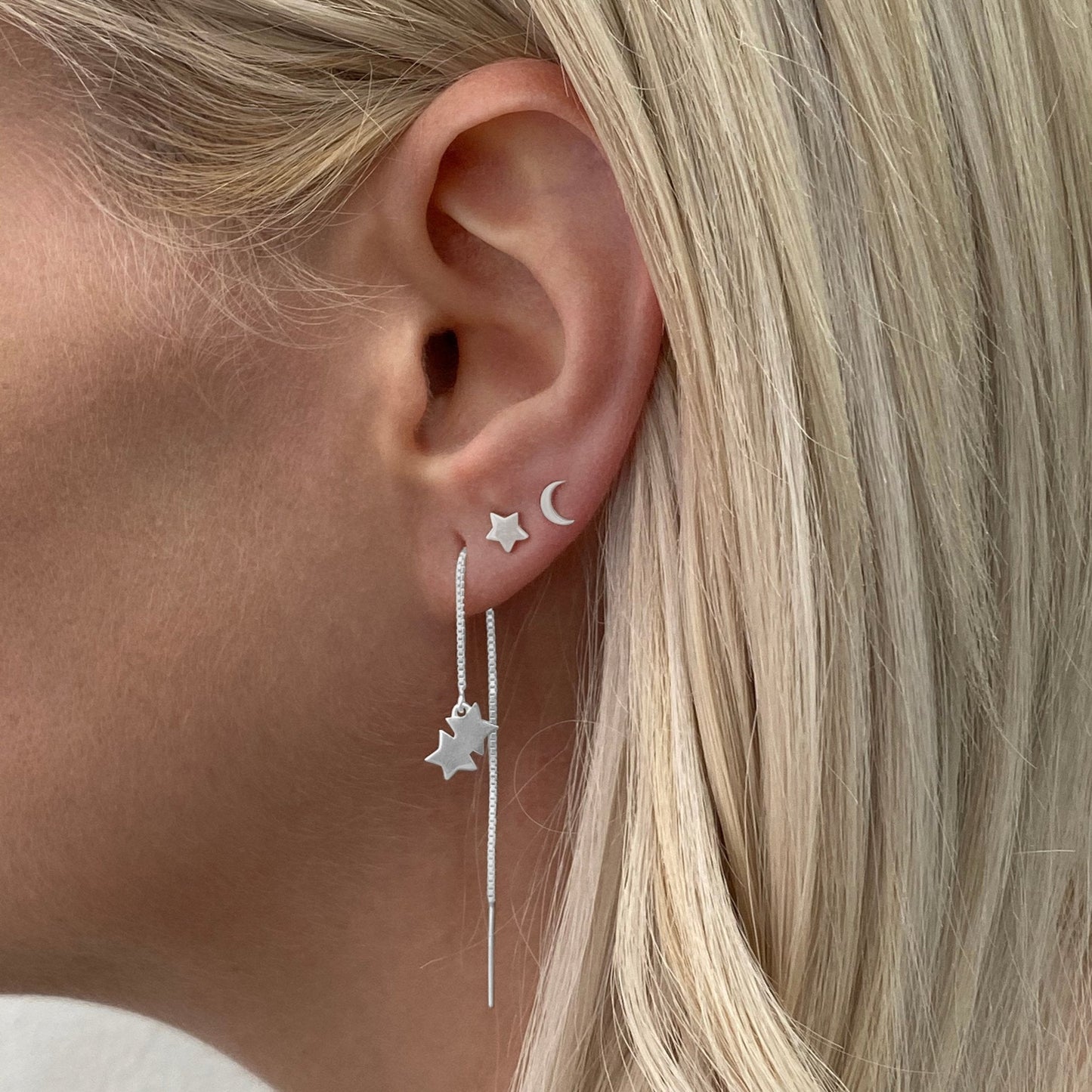 Double Star Threader Earring in Sterling Silver (single earring) - Mazi New York-jewelry