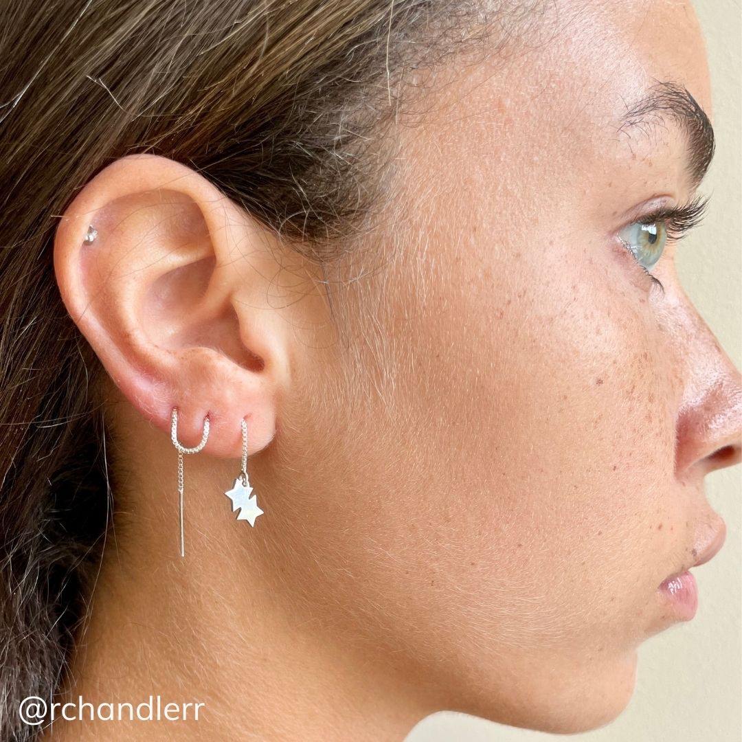 Double Star Threader Earring in Sterling Silver (single earring) - Mazi New York-jewelry