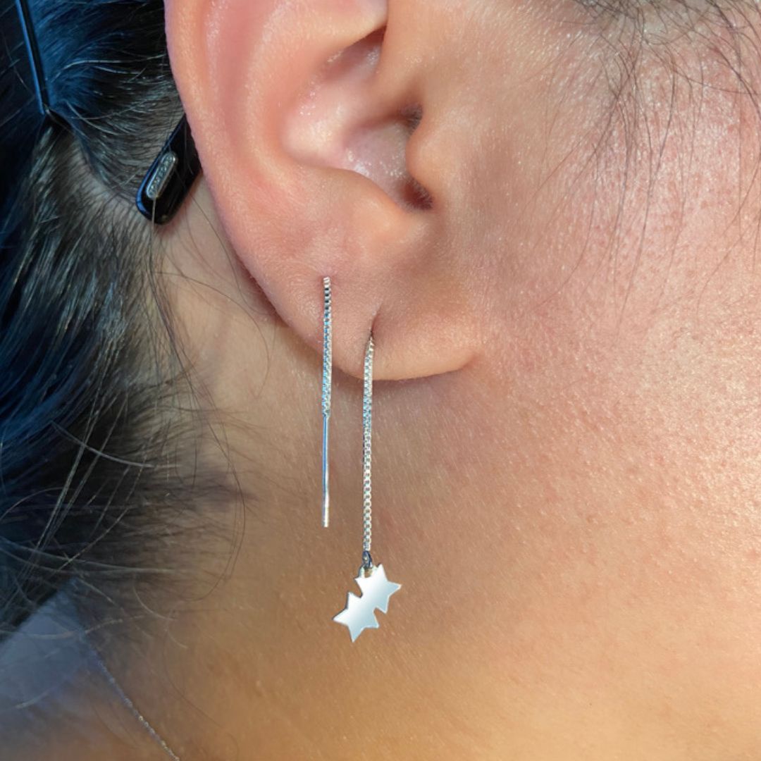 Double Star Threader Earring in Sterling Silver (single earring) - Mazi New York-jewelry