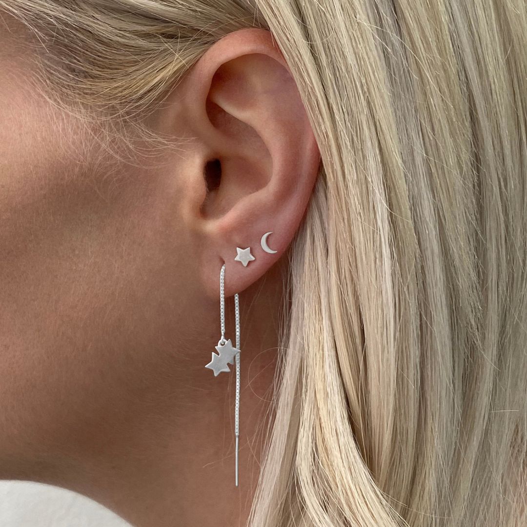 Double Star Threader Earrings in Sterling Silver - Mazi New York-jewelry