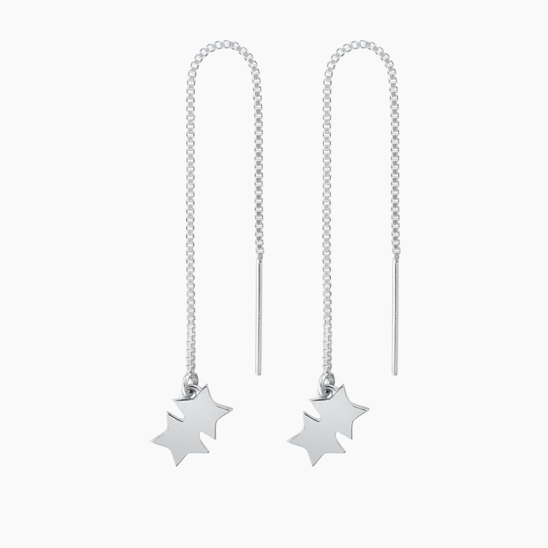 Double Star Threader Earrings in Sterling Silver - Mazi New York - jewelry