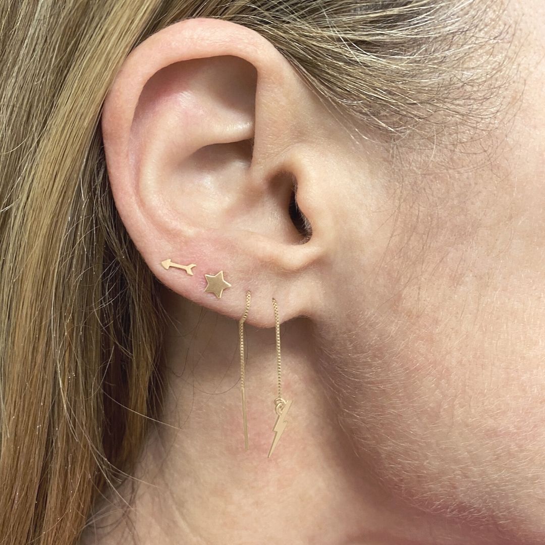 Lightning Bolt Threader Earrings in 14k Gold - Mazi New York-jewelry