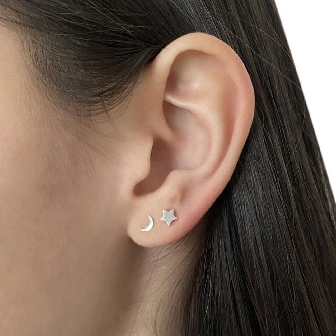 Moon + Star Earrings in Sterling Silver - Mazi New York-jewelry
