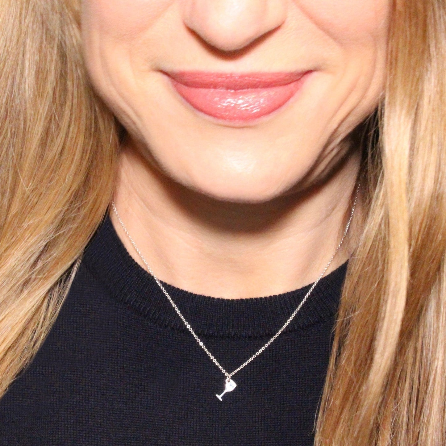 White Wine Glass Necklace in Sterling Silver - Mazi New York-jewelry