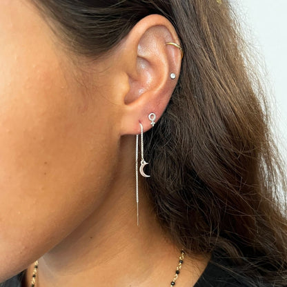 Silver Crescent Moon Threader Earring | Mazi New York Jewelry