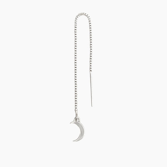 Crescent Moon Threader Earring in Sterling Silver (single earring) - Mazi New York-jewelry