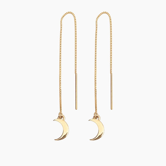 Crescent Moon Threader Earrings in 14k Gold - Mazi New York-jewelry