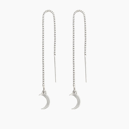Crescent Moon Threader Earrings in Sterling Silver - Mazi New York-jewelry