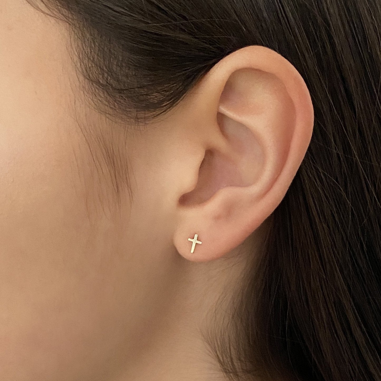 Cross Earring in 14k Gold (single earring) - Mazi New York-jewelry