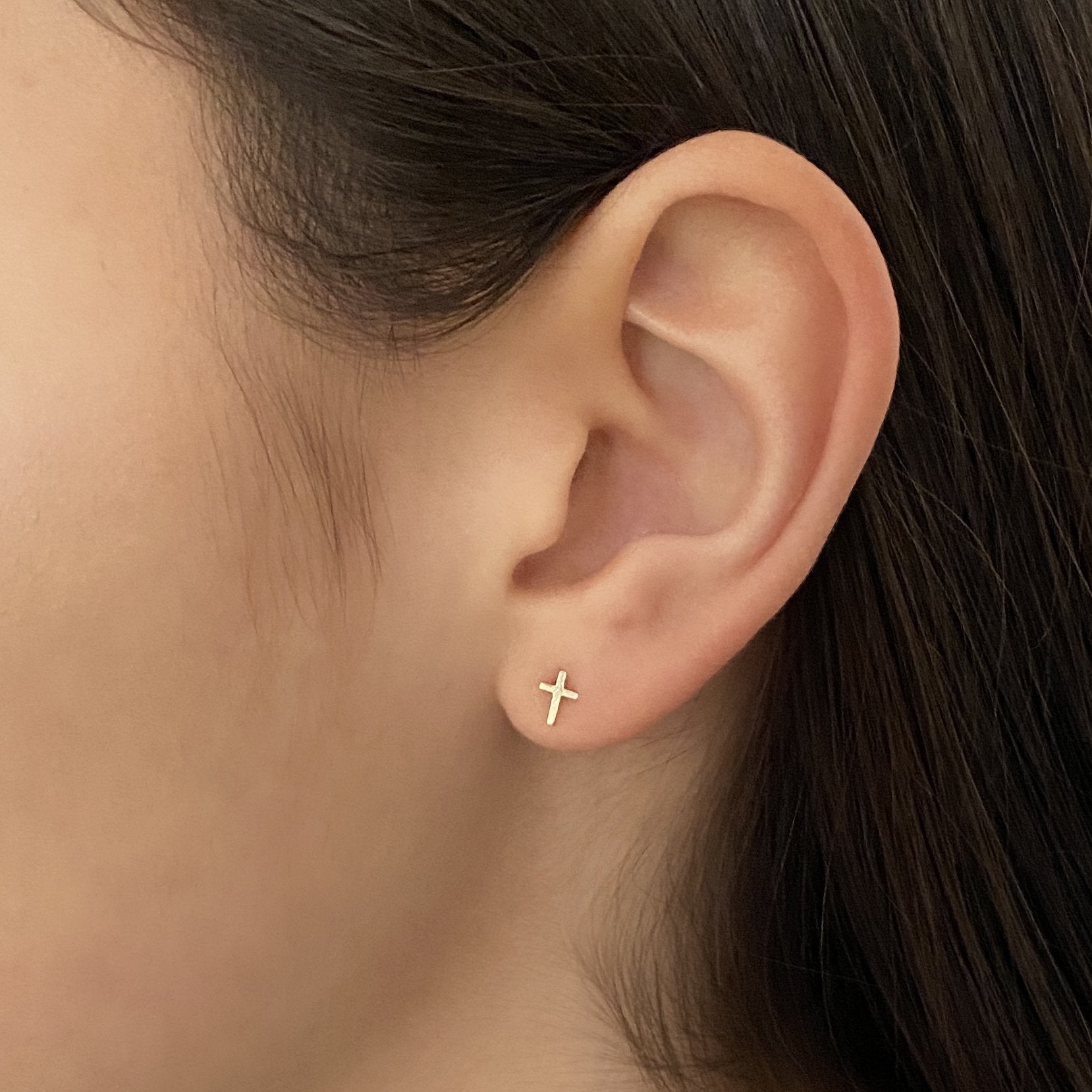 Cross Earring in 14k Gold (single earring) - Mazi New York-jewelry