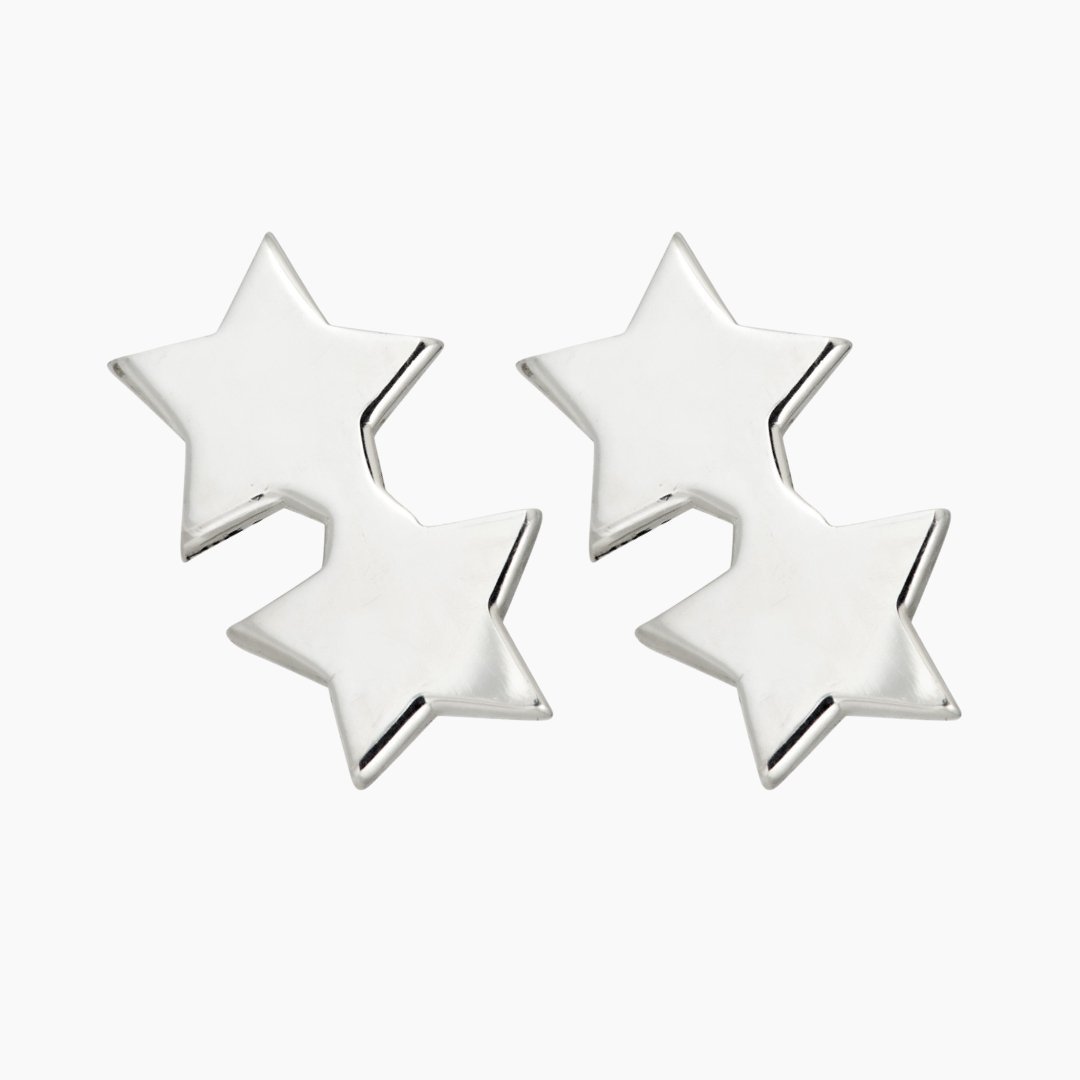 Double Star Earrings in Sterling Silver - Mazi New York-jewelry