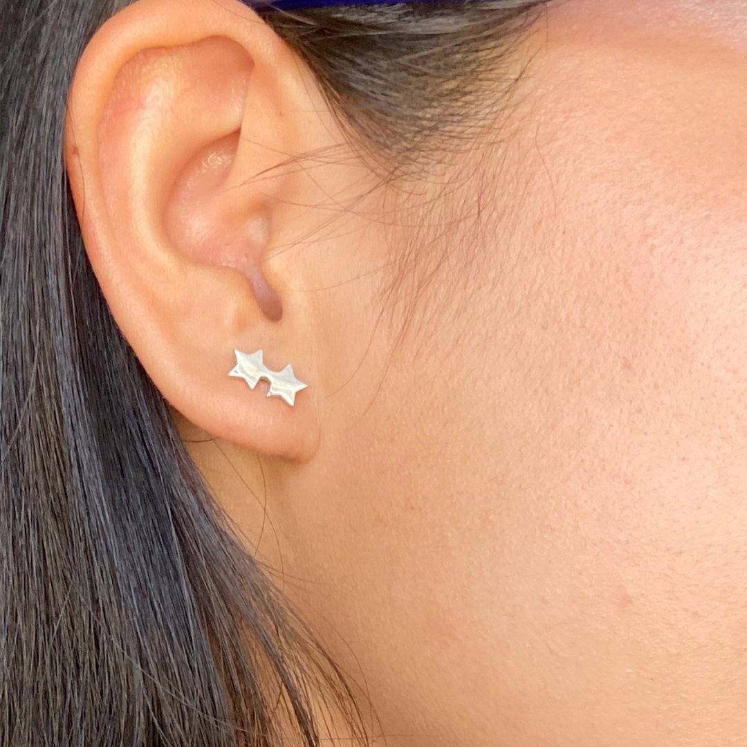 Double Star Earrings in Sterling Silver - Mazi New York-jewelry