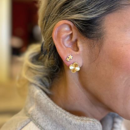 Double Star Stud Earring in 14k Gold (single earring) - Mazi New York-jewelry