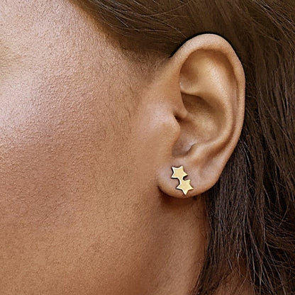 Double Star Stud Earring in 14k Gold (single earring) - Mazi New York-jewelry