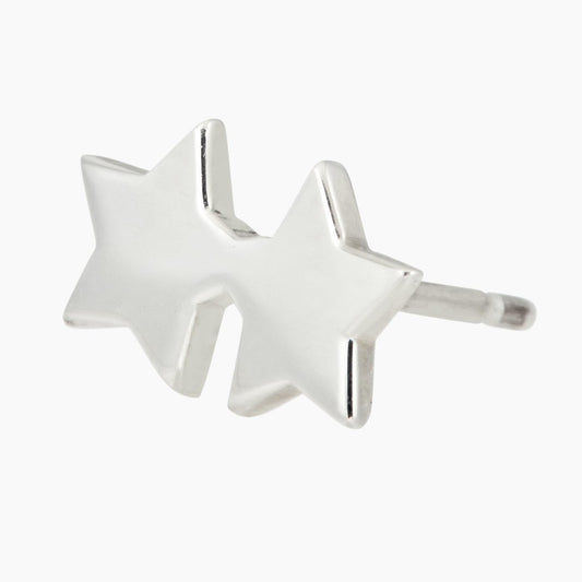 Double Star Stud Earring in Sterling Silver (single earring) - Mazi New York-jewelry