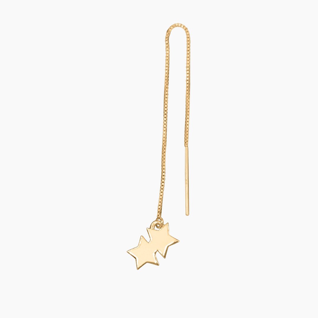 Double Star Threader Earring in 14k Gold (single earring) - Mazi New York-jewelry