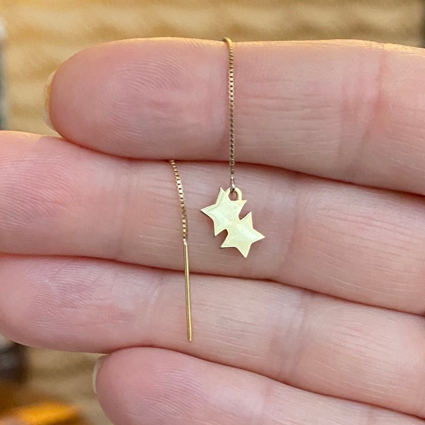 Double Star Threader Earring in 14k Gold (single earring) - Mazi New York-jewelry
