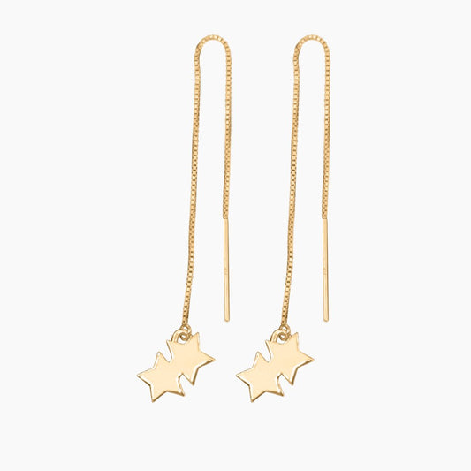 Double Star Threader Earrings in 14k Gold - Mazi New York-jewelry