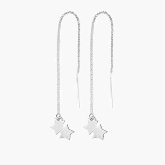 Double Star Threader Earrings in Sterling Silver - Mazi New York-jewelry