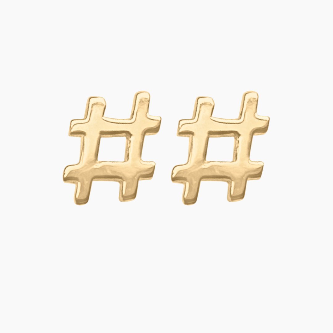 Hashtag Earrings in 14k Gold - Mazi New York-jewelry