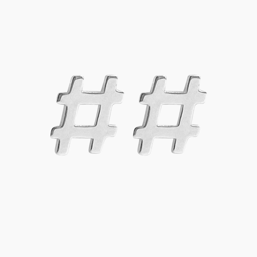 Hashtag Earrings in Sterling Silver - Mazi New York-jewelry