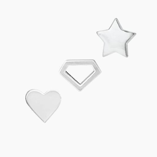Heart + "Diamond" + Star Earrings in Sterling Silver - Mazi New York-jewelry