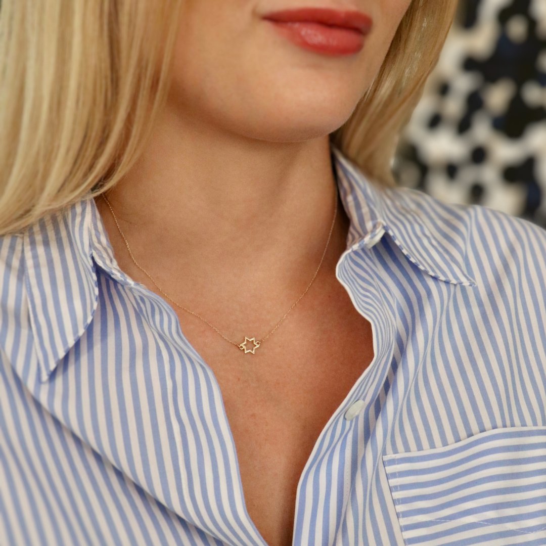 Inline Star of David Necklace in 14k Gold - Mazi New York - jewelry