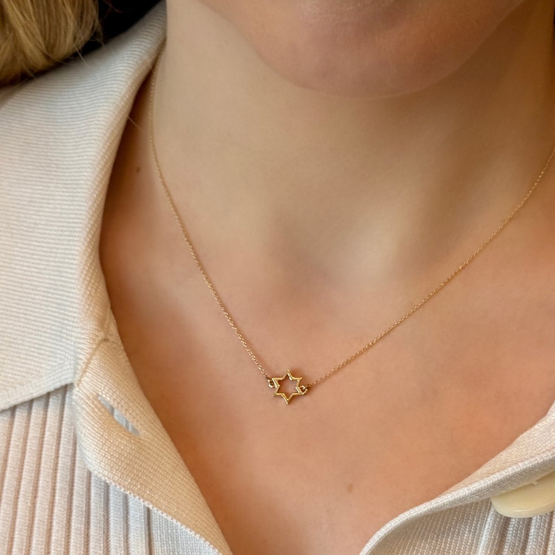 Inline Star of David Necklace in 14k Gold - Mazi New York Jewelry