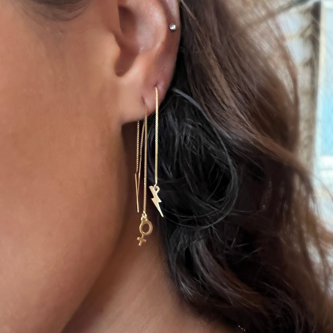 Lightning Bolt Threader Earring in 14k Gold (single earring) - Mazi New York-jewelry