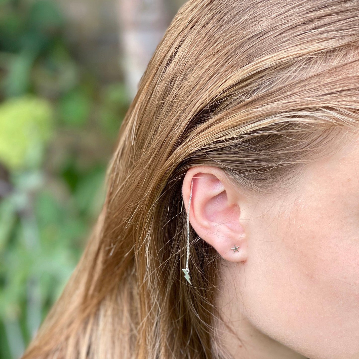 Lightning Bolt Threader Earring in Sterling Silver (single earring) - Mazi New York-jewelry