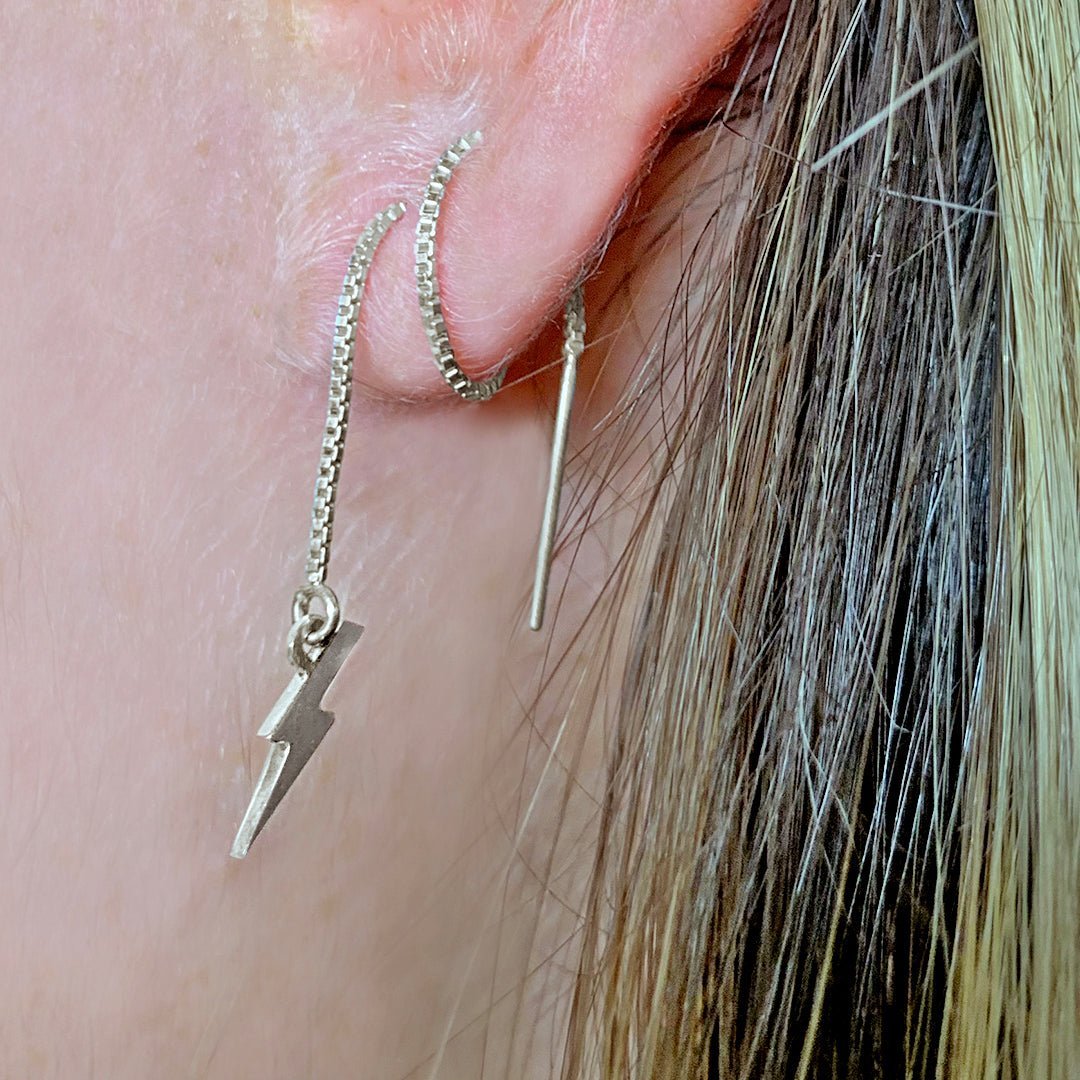 Lightning Bolt Threader Earring in Sterling Silver (single earring) - Mazi New York-jewelry