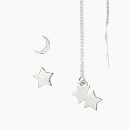Moon + Shooting Stars Earrings in Sterling Silver - Mazi New York-jewelry