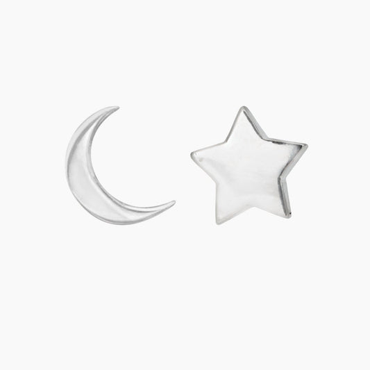 Moon + Star Earrings in Sterling Silver - Mazi New York-jewelry