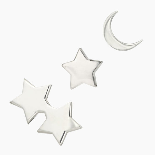 Moon + Stars Earring Set in Sterling Silver - Mazi New York-jewelry