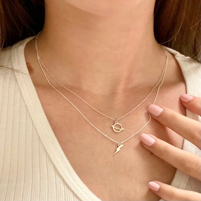 Saturn Charm Necklace in Sterling Silver - Mazi New York-jewelry