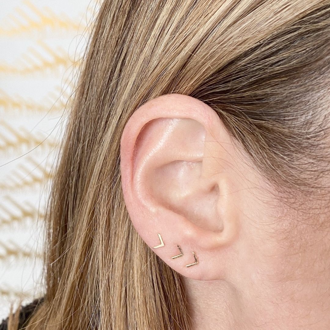 Triple Chevron Earrings in 14k Gold - Mazi New York-jewelry
