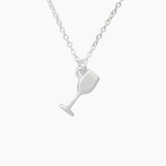 White Wine Glass Necklace in Sterling Silver - Mazi New York-jewelry