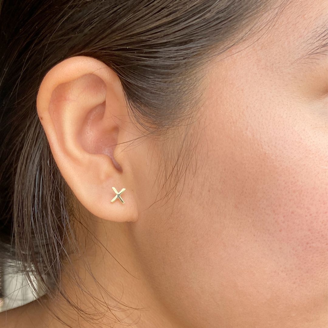 X Stud Earring in 14k Gold (single earring) - Mazi New York-jewelry