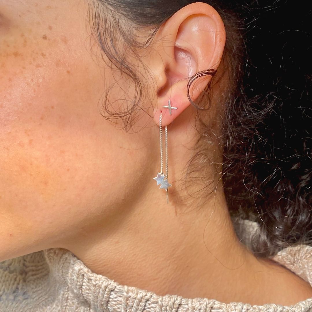 X Stud Earring in Sterling Silver (single earring) - Mazi New York-jewelry